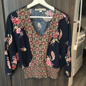 Gypsies and Momndust  V-Neck Blouse - Navy and Pink